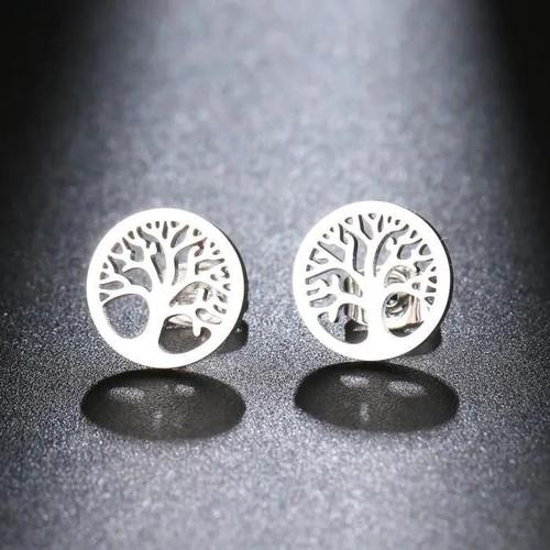 Boucle d’oreille arbre de vie argent et perles de bois Bijou fait main