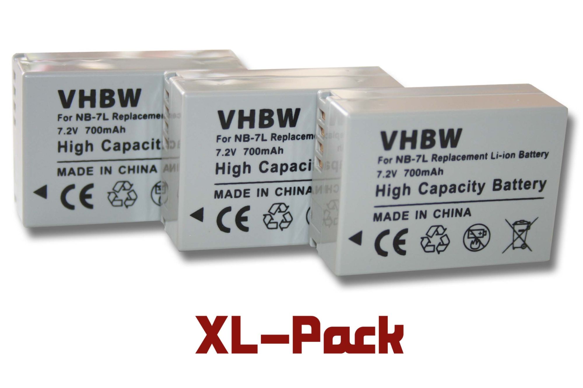 3 x batterie Li-Ion 700mAh (7.2V) pour appareil photo Canon Powershot G10, G11, G12, SX30 IS, etc. Remplace : NB-7L.