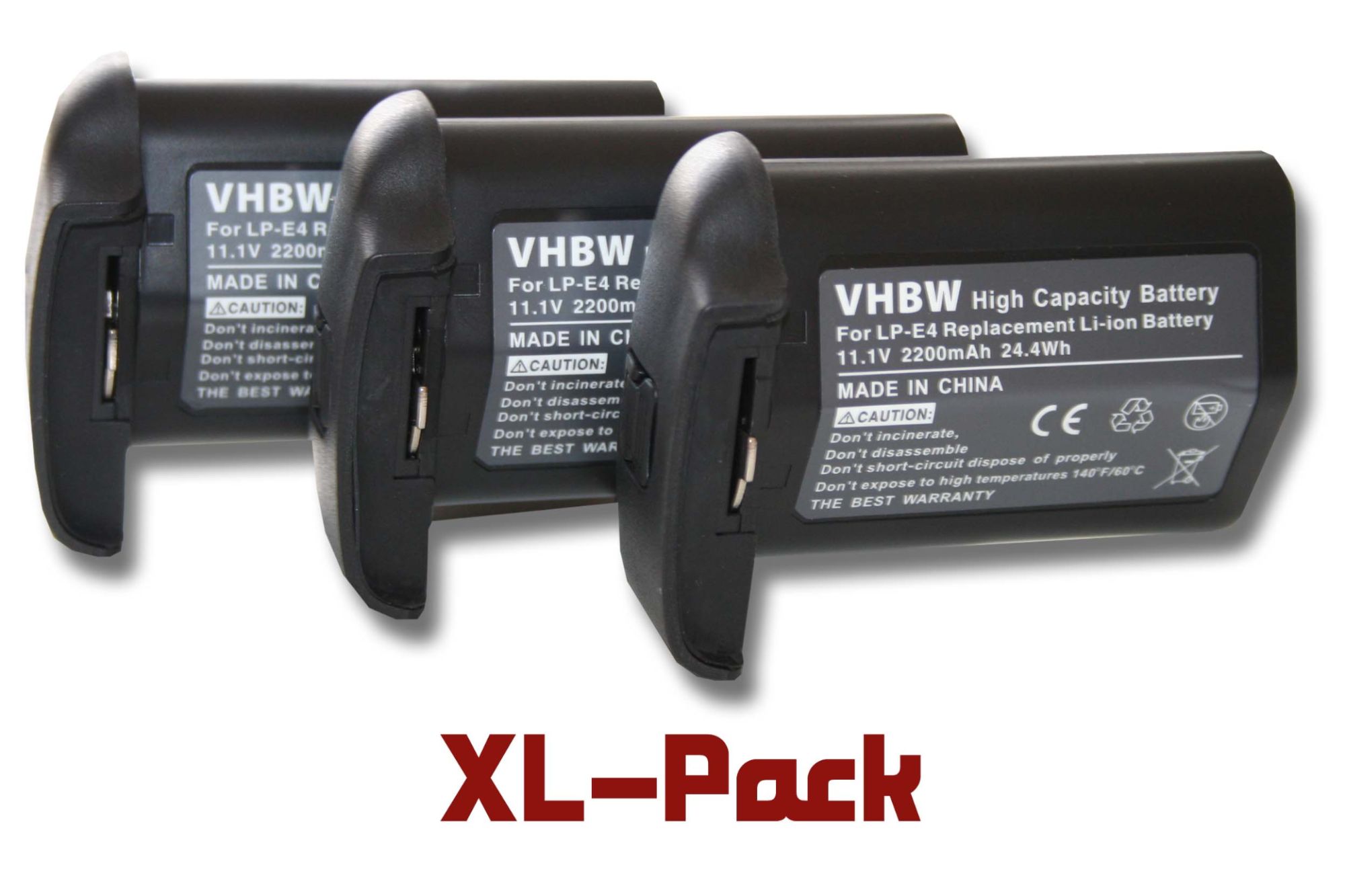 vhbw 3x Batteries compatible avec Canon EOS 1D X Mark II, 1D Mark III, 1D Mark IV, 1Ds Mark III, 1D C, 1D X appareil photo (2200mAh, 11,1V, Li-ion)