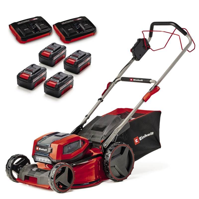 Einhell Professional Tondeuse à gazon sans fil GP CM 3647S Li BL 4x4 0Ah Power X Change 36V moteur Brushless Coupe à 47cm Bac de Livré avec 4 Batteries 4 0Ah et 2 Chargeurs doubles