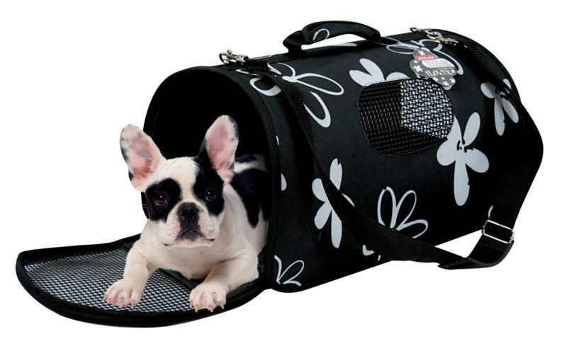 Panier De Transport Noir Flower M Pour Chien Et Chat