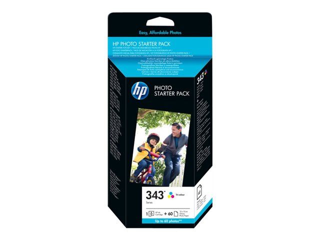 HP 343 Series Photo Starter Pack - 1 - couleur (cyan, magenta, jaune) - cartouche imprimante/kit papier - pour Officejet H470, K7103; PhotoSmart 25XX, 26XX, 375, 42X, C3175, C3193, C3194, C4193...