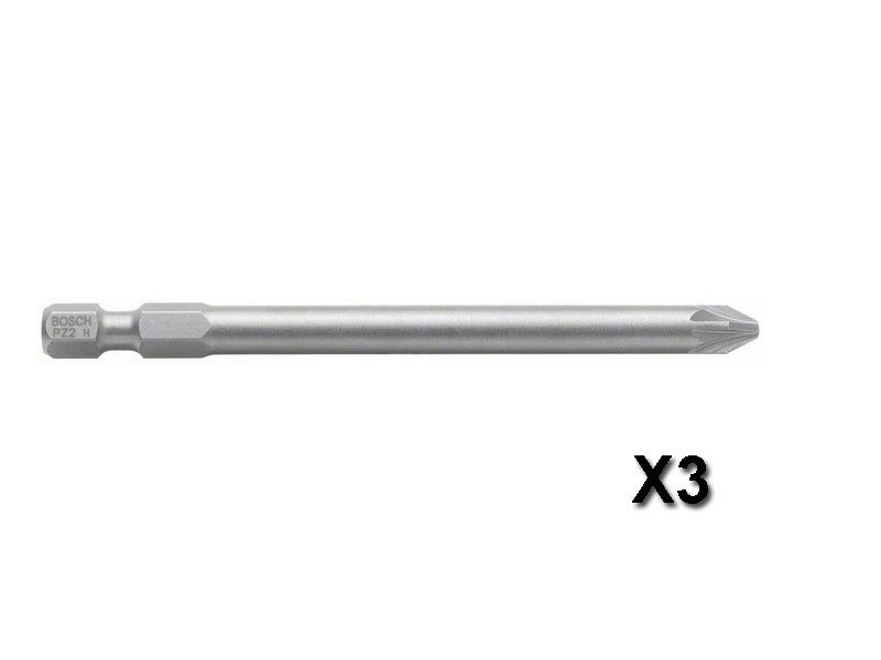 Lot de 3 embouts de vissage Extra dure Pozidriv PZ1 à queue 6 pans mâle 14 Longueur 89 mm BOSCH 2607001581