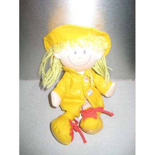 Poupée De Chiffon Blonde Souriante Imperméable Jaune Cmp 21 Cm