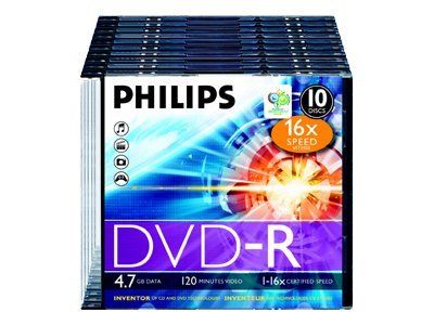 Philips DM4S6S10F 10 x DVD R 4.7 Go 120 minutes 16x boîtier CD étroit
