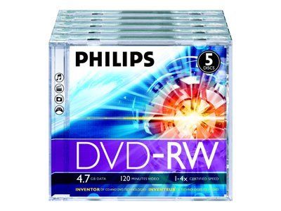 Philips DN4S4J05F 5 x DVD RW 4.7 Go 120 minutes 1x 4x boîtier CD