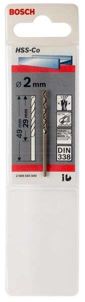 Foret à métaux rectifié HSS-co standard DIN 338 Ø3.5mm Longueur 70mm BOSCH 2608585845