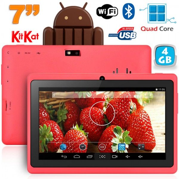 Tablette tactile 7 pouces bluetooth Quad Core Android 4.4 KitKat 4Go Rose