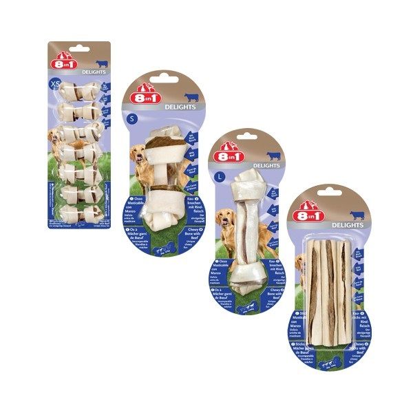 Meilleurs prix pour Os à mâcher pour chien saveur boeuf 8 in 1 delights taille l - une pièce