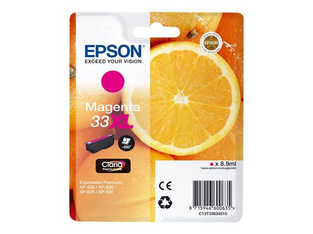 Epson 33XL - 8.9 ml - haute capacité - magenta - originale - blister - cartouche d'encre - pour Expression Home XP-635, 830; Expression Premium XP-530, 540, 630, 635, 640, 645, 830, 900