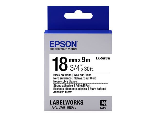 Epson LabelWorks LK 5WBW Bande d'étiquettes adhésives résistantes sur Rouleau 1 8 cm x 9 1 rouleau x pour LabelWorks LW 400 LW 600 LW 700 LW 900 LW K400 LW Z700...