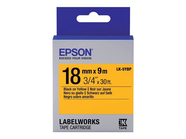Epson LabelWorks LK 5YBP Bande d'étiquettes sur jaune Rouleau 1 8 cm x 9 1 rouleau x pour LabelWorks LW 1000 LW 400 LW 600 LW 700 LW 900 LW K400 LW Z700 LW Z900