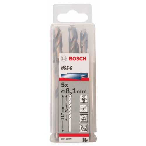 Forets à métaux HSSG standard, DIN 338 8,1 x 75 x 117 mm 5pc