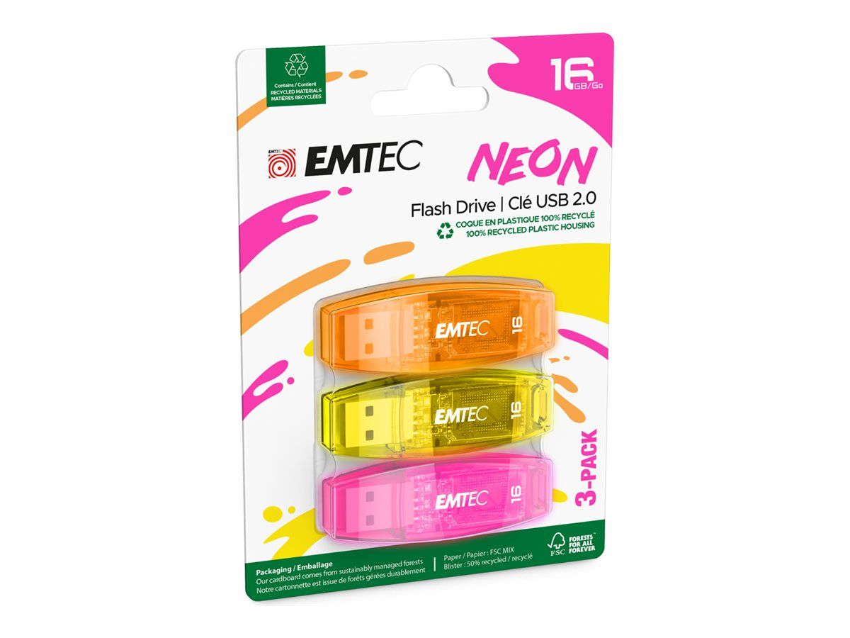 EMTEC C410 Neon Clé USB USB 2.0 jaune pack de 3