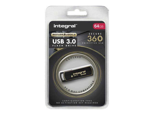 Integral Secure 360 - Clé USB - 64 Go - USB 3.0 - Noir élégant