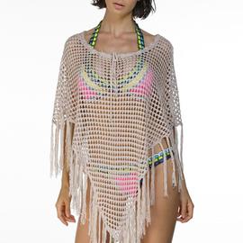 Sexy Robe De Plage Femme Ajouré Paréo Dété Crochet Pull Over Tunique Frange Sarong Anti Soleil Chauve Souris Eleyooner