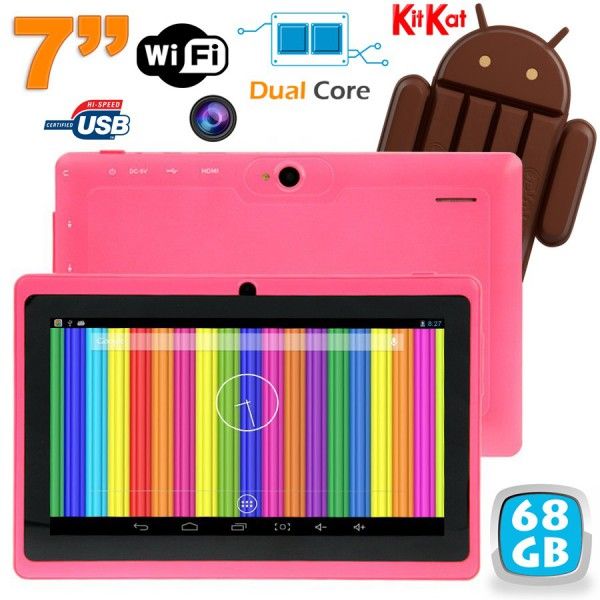 Tablette Tactile Android 4.4 Kitkat 7 Pouces Dual Core Dual Cam Flash Rose 68 Go - YONIS