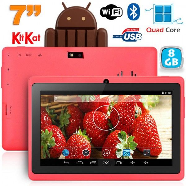 Tablette Tactile 7 Pouces Quad Core Bluetooth 1Go Ram Android Lollipop 12Go Rose - YONIS