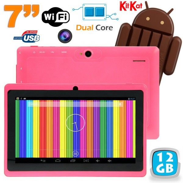 Tablette Tactile Android 4.4 Kitkat 7 Pouces Dual Core Dual Cam Flash Rose 12 Go - YONIS