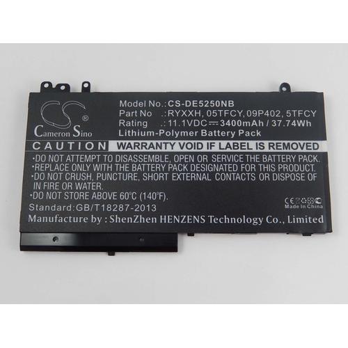 Vhbw Li-Polymer Batterie 3400Mah (11.1V) Pour Ordinateur Portable, Notebook Dell Latitude 12 5000, 12 E5250 Comme Ryxxh, 05Tfcy, 09P402, 5Tfcy.