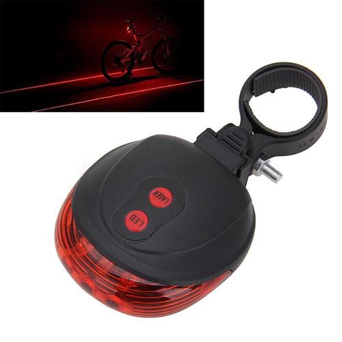 5 LED 2 Laser Rouge Lumière Lampe Vélo Bicyclette VTT Feux Eclairage Arrière