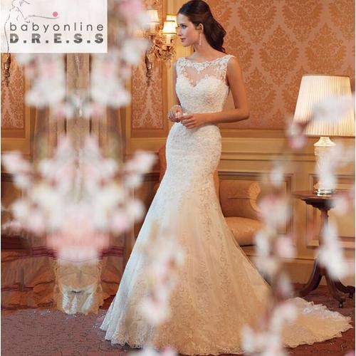 Pas Cher Robe De Mariage Magnifique Sheer Dentelle Sirene Robes De Mariee 2016 Etage Longueur Dos Nu Robe De Novia Sirena Renda Rakuten