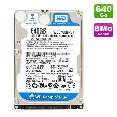 Western Digital Disque Dur 640Go Sata 2.5" Scorpio Blue Wd6400Bpvt Pc Portable