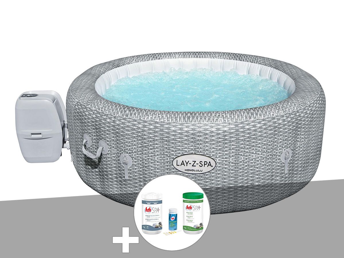 Kit spa gonflable Bestway Lay-Z-Spa Honolulu rond Airjet 4/6 places + Kit traitement brome