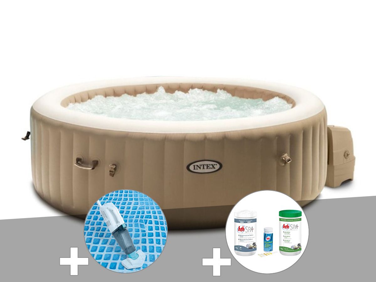 Kit spa gonflable Intex PureSpa Sahara rond Bulles 4 places + Aspirateur + Kit traitement brome