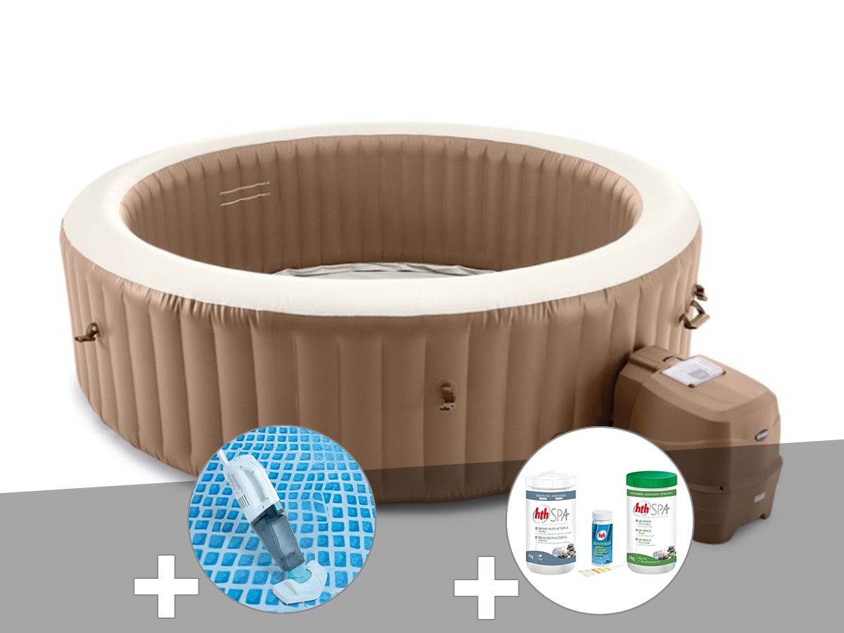 Kit spa gonflable Intex PureSpa Sahara rond Bulles 8 places + Aspirateur + Kit de traitement au brome