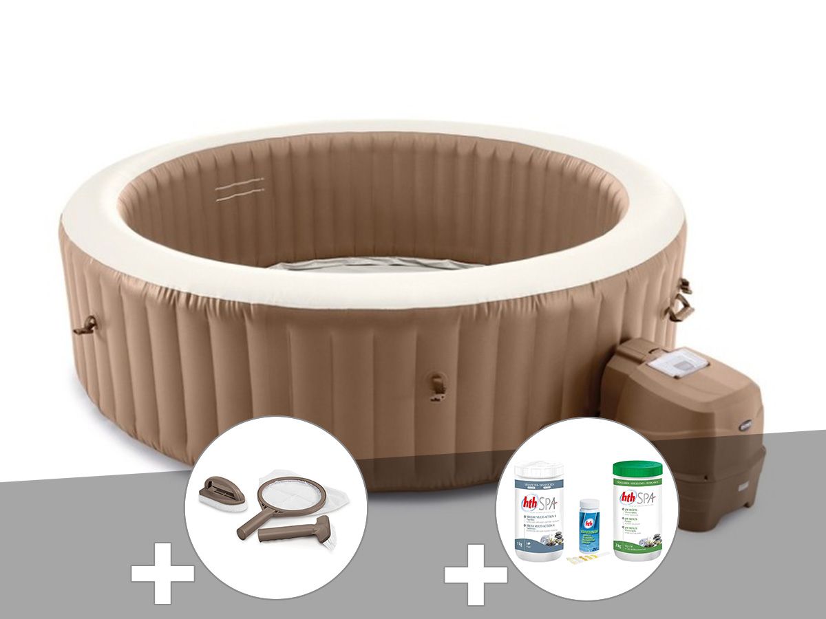 Kit spa gonflable Intex PureSpa Sahara rond Bulles 8 places + Kit d'entretien + Kit de traitement au brome