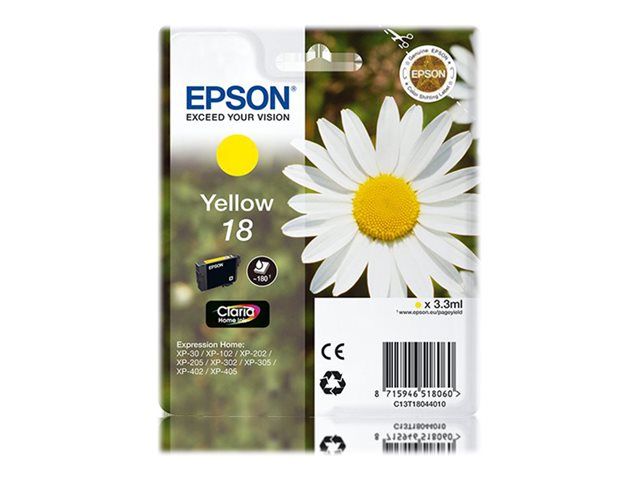 Epson 18 - Jaune - originale - emballage coque avec alarme radioélectrique/ acoustique - cartouche d'encre - pour Expression Home XP-212, 215, 225, 312, 315, 322, 325, 412, 415, 422, 425