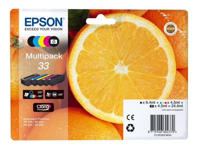 Epson 33 Multipack Pack de 5 24.4 ml jaune cyan photo original emballage coque avec alarme radioélectrique/ acoustique cartouche d'encre pour Expression Home...