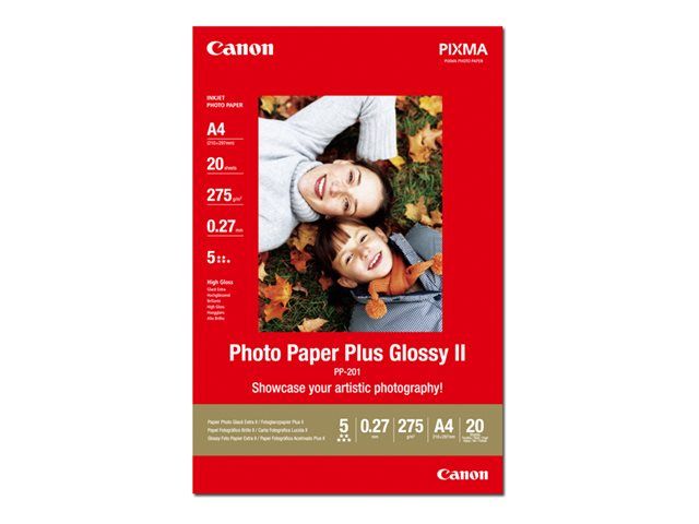 Canon Photo Paper Plus II PP-201 - Papier photo brillant - A4 (210 x 297 mm) - 275 g/m² - 20 feuille(s) - pour PIXMA iP100, iP2600, iP2700, iX7000, MG2555, MG8250, MX7600, MX850, PRO-1, PRO-10...