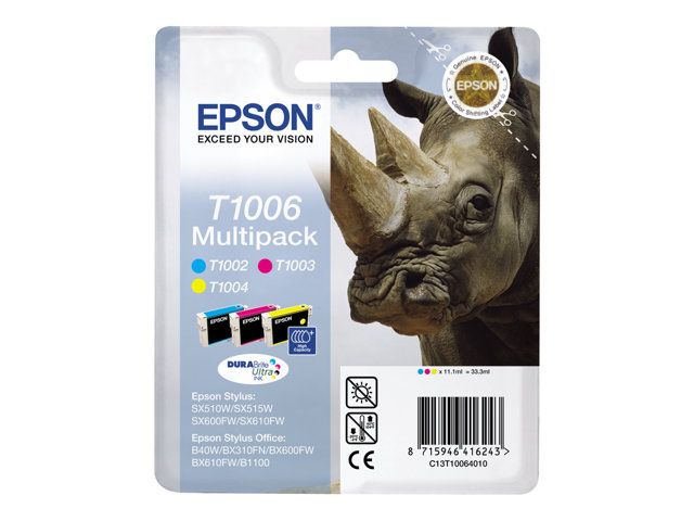 Epson T1006 Multipack Pack de 3 33.3 ml jaune cyan original emballage coque avec alarme radioélectrique/ acoustique cartouche d'encre pour Stylus SX510 SX515 SX600...