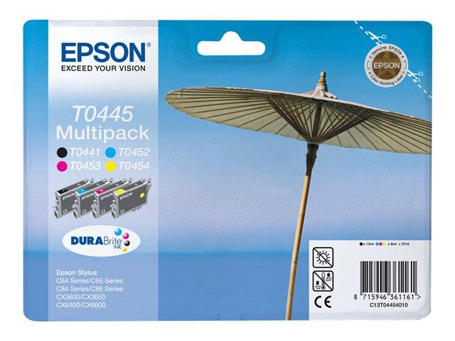 Epson Multipack T0445 Pack de 4 jaune cyan originale emballage coque avec alarme radioélectrique/ acoustique cartouche d'encre pour Stylus C64 C66 C84 C84N...