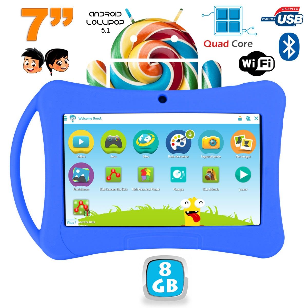 Tablette Enfant 7 Pouces Android 5.1 Lollipop Bluetooth Play Store Wifi 8Go YONIS - vue 2