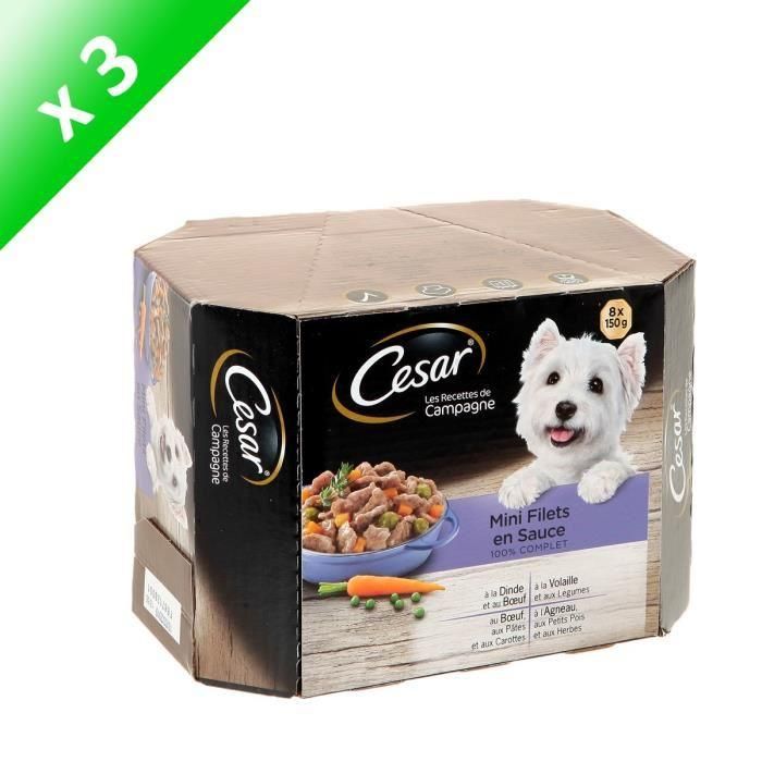 Cesar Barquette De Mini Filets En Sauce - Pour Chien - 8x150g (X3)