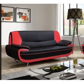 Canape 3 Places Design Noir Et Rouge Marita Rakuten