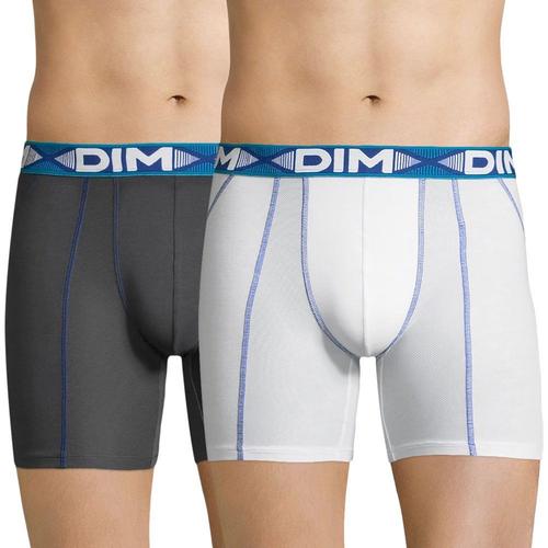 Dim Lot De 2 Boxers Longs Homme Coton 3d Flex Air Blanc Bleu Atlantique Gris Plomb Rakuten