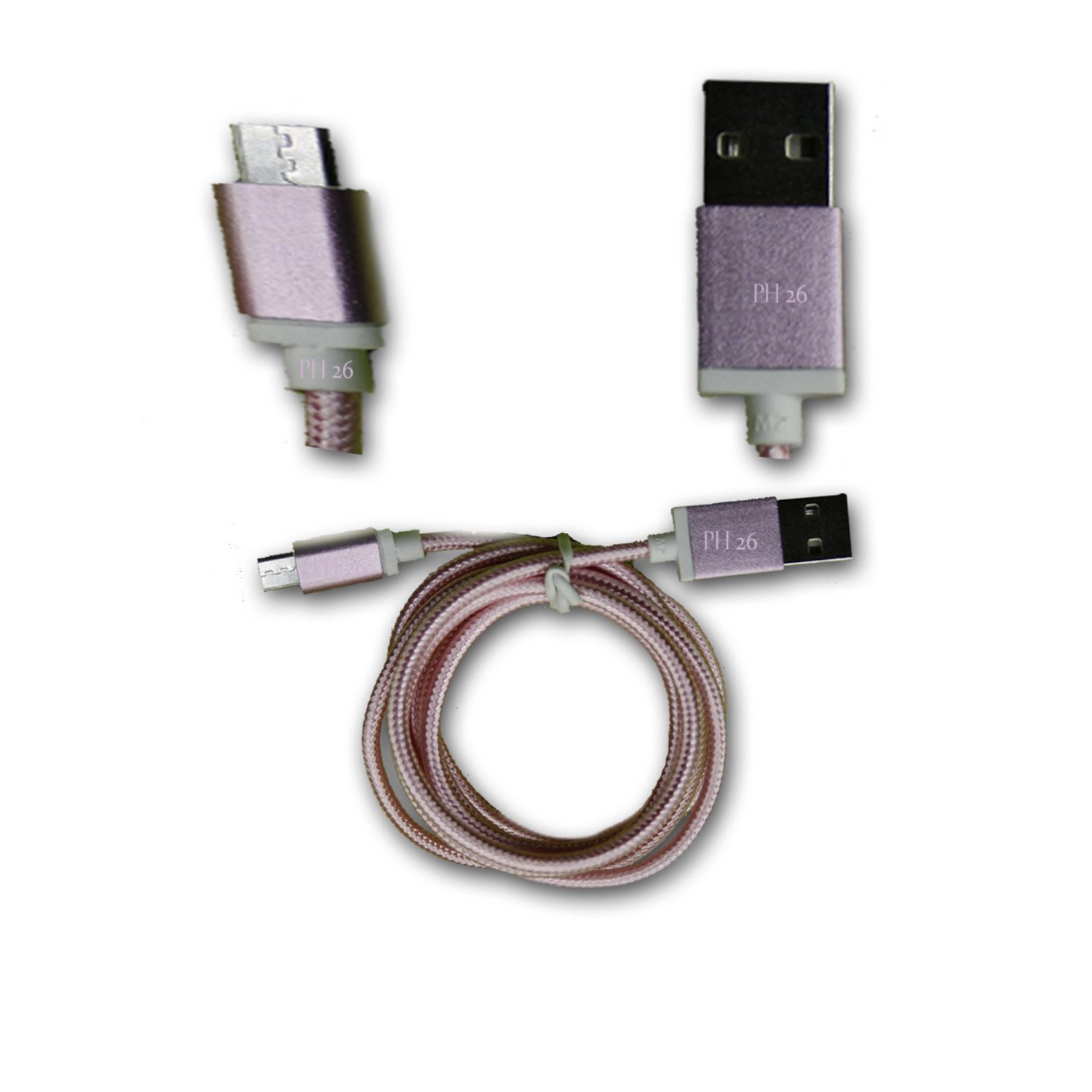 Samsung E2550 Câble Data ROSE 1M en nylon tressé ultra Résistant (garantie 12 mois) Micro USB pour charge, synchronisation et transfert de données by PH26 ®
