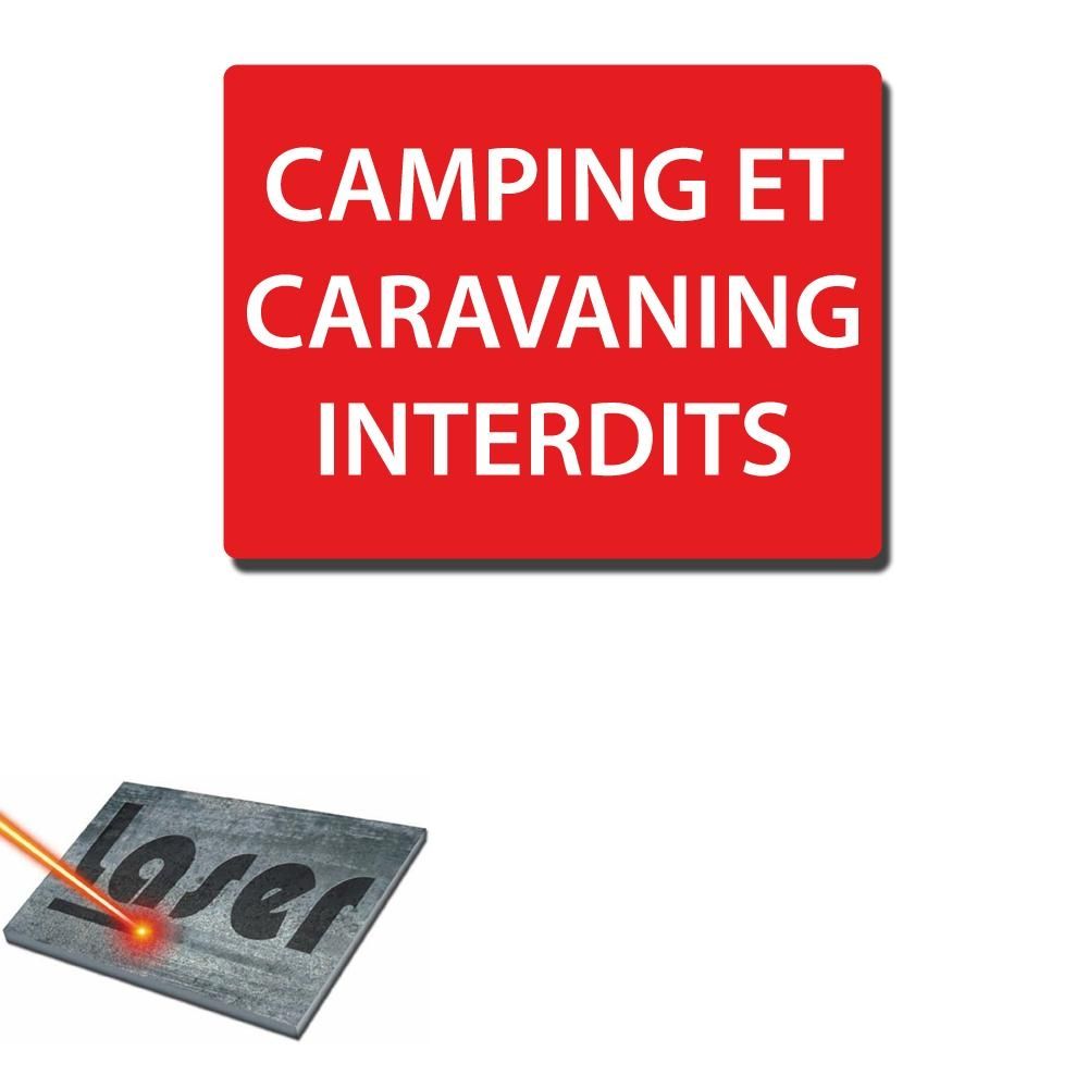 Plaque gravée autocollante 20x15cm "Camping interdit" fond rouge