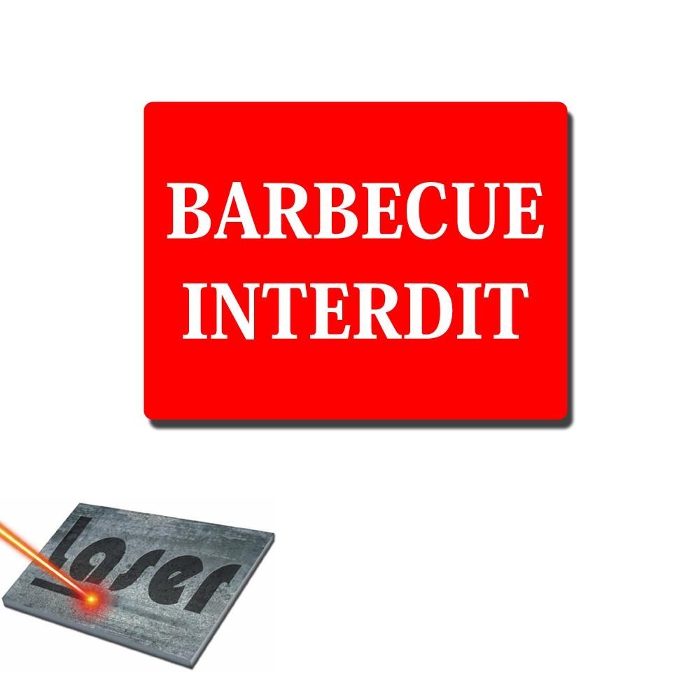 Plaque gravée autocollante 20x15cm "Barbecue interdit" fond rouge