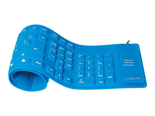 LogiLink Flexible Waterproof - Clavier - PS/2, USB - QWERTZ - Allemand - bleu