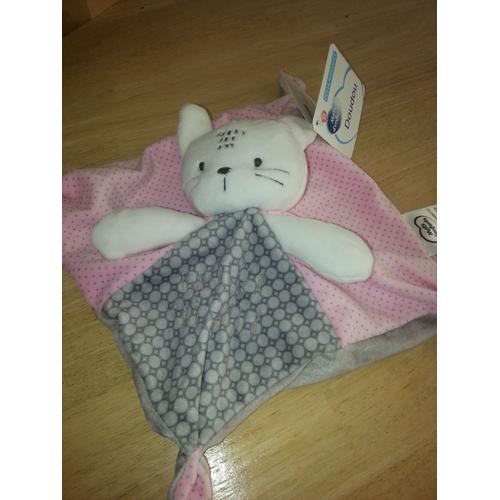 Doudou Plat Chat Rose Blanc Gris Un Hiver Tout Doux Mots D Enfants Peluche Lapin Carre Jouet Eveil Bebe Naissance Rakuten