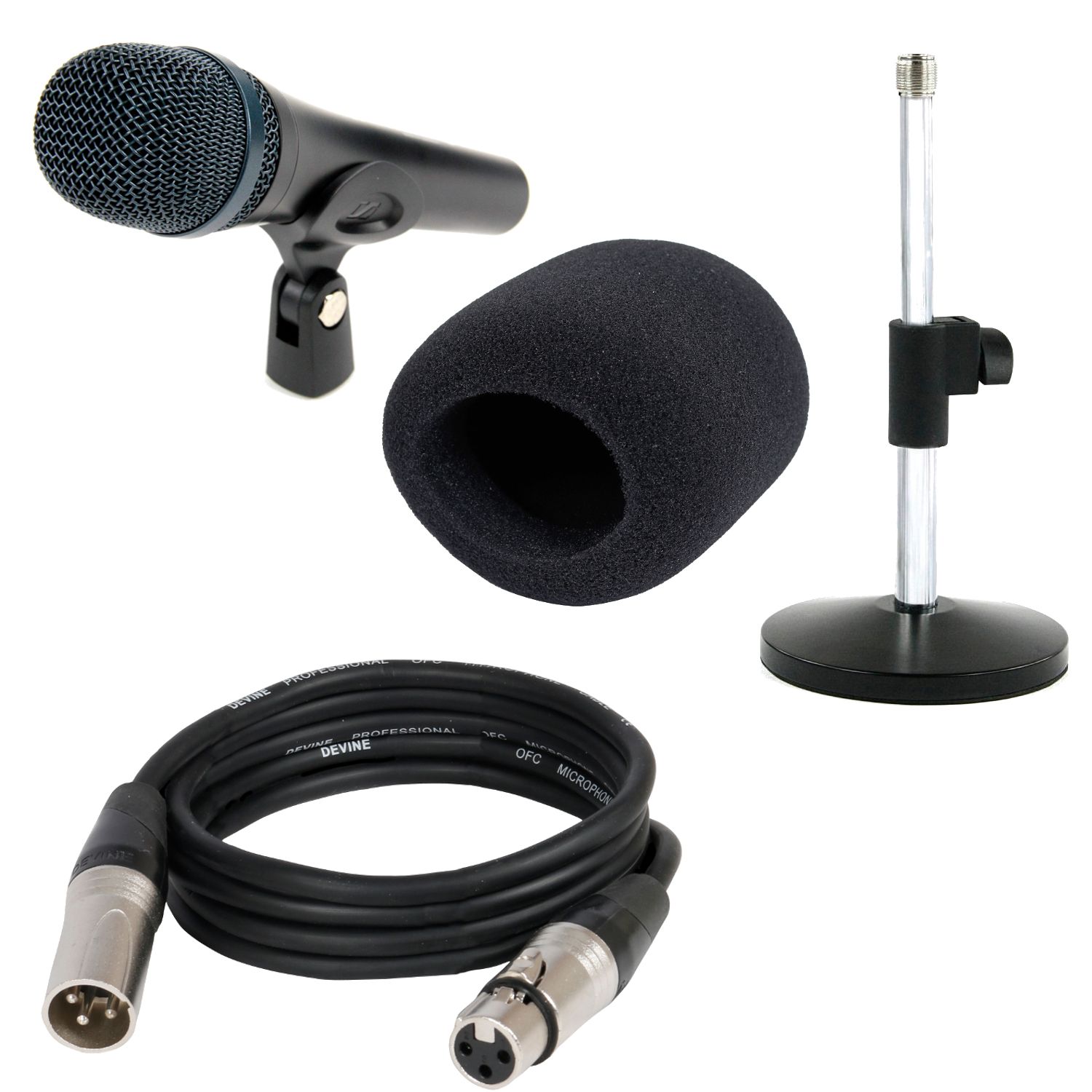 Sennheiser e 945 avec support de table, câble et bonnette anti-vent