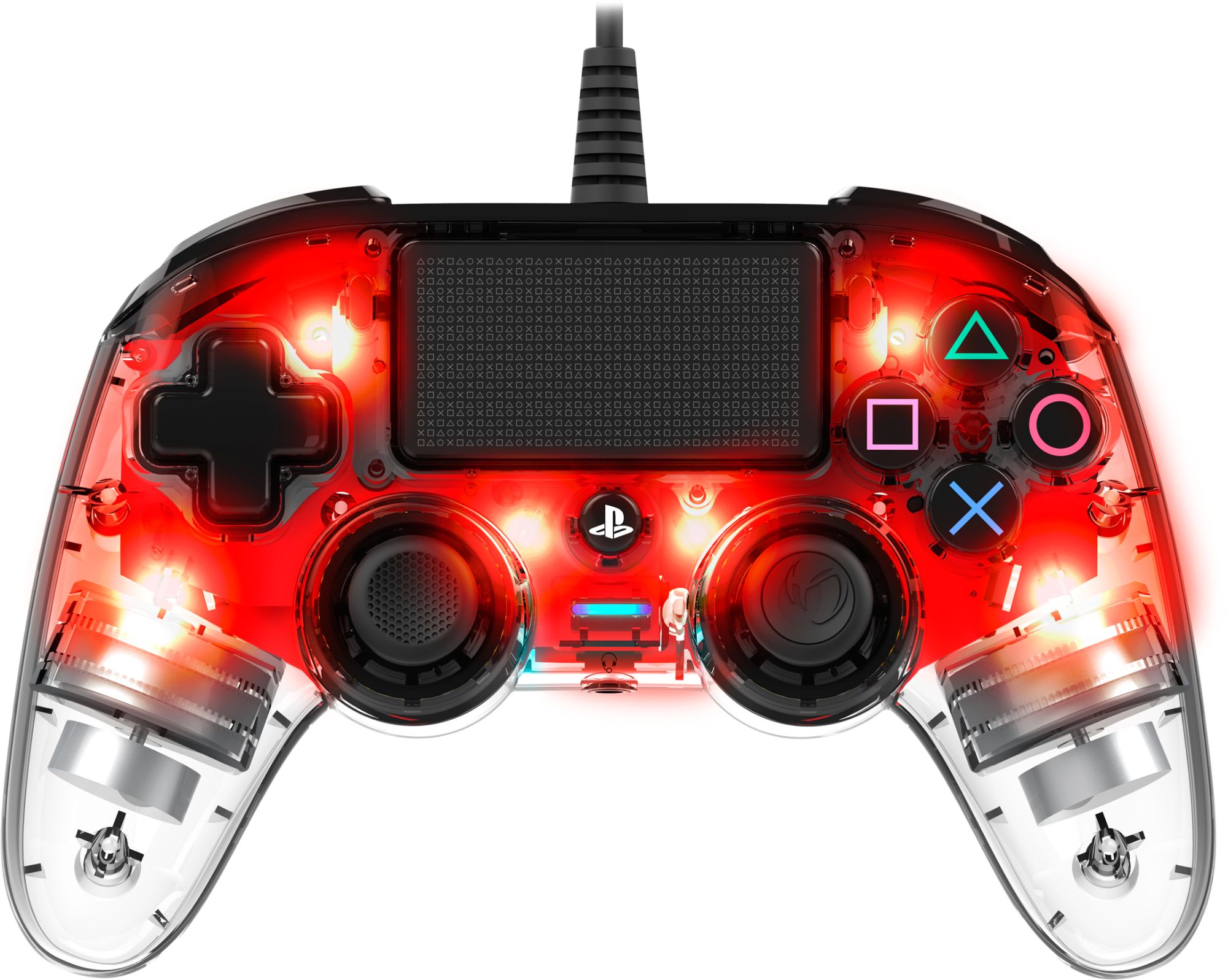 Manette filaire compacte lumineuse Nacon Rouge Transparente pour PS4