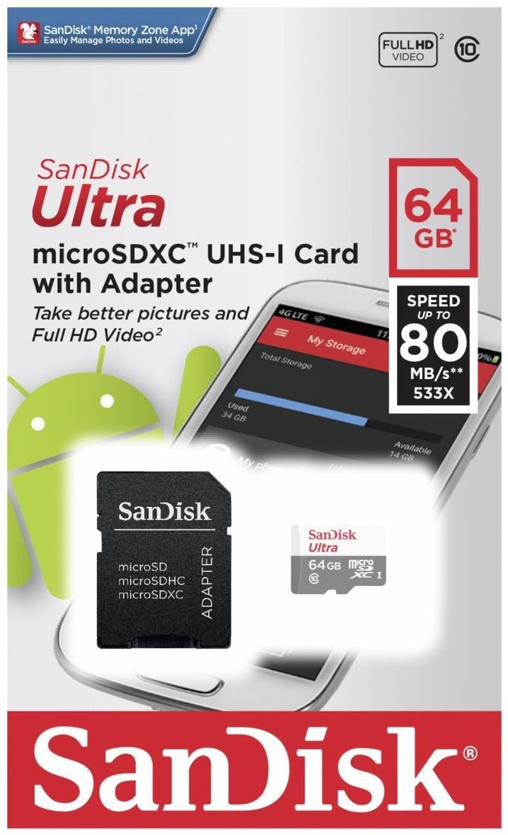 Sandisk SDSQUNS GN6TA Carte mémoire Ultra MicroSDXC UHS I Classe 10 UHS I 80 Mo/ et