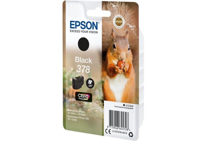 Epson 378 - 5.5 ml - noir - original - blister - cartouche d'encre - pour Expression Home XP-8605, 8606; Expression Home HD XP-15000; Expression Photo XP-8505, 8700 Epson 378 - 5.5 ml - noir - original - blister - cartouche d'encre - pour Expression Home XP-8605, 8606; Expression Home HD XP-15000; Expression Photo XP-8505, 8700