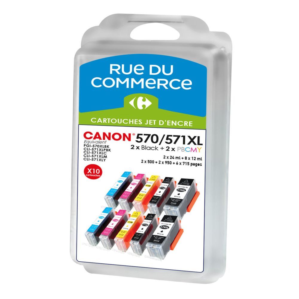 Pack De 10 Cartouches Compatibles Canon Pgi-570xl/cli-571xl Bk/c/m/y/phbk